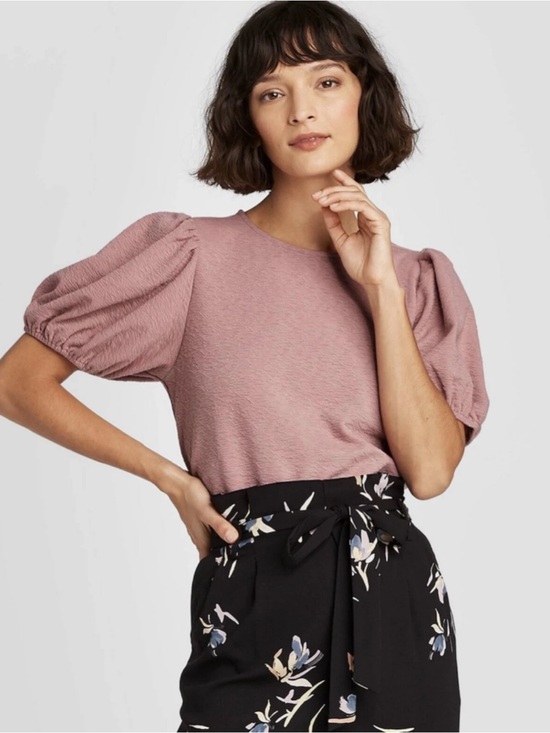 a new day Tops - A New Day Mauve Pink Blouse Short Puff Sleeve Textured Pink Knit Top Size XXL